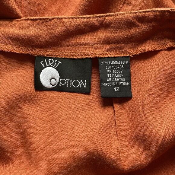 Minimalist Boho Linen Rayon Blend Maxi Skirt Women Sz 12 Orange Tiered Pull On - Picture 14 of 14